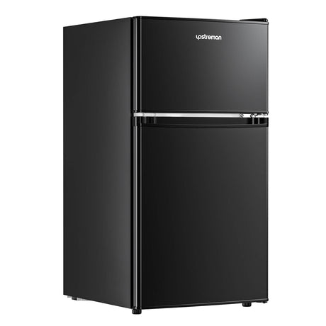 Upstreman 3.2 Cu.Ft Mini Fridge with Freezer, Double Door Mini Fridge, Adjustable Thermostat, Mini Refrigerator for Dorm, Office, Bedroom, Black