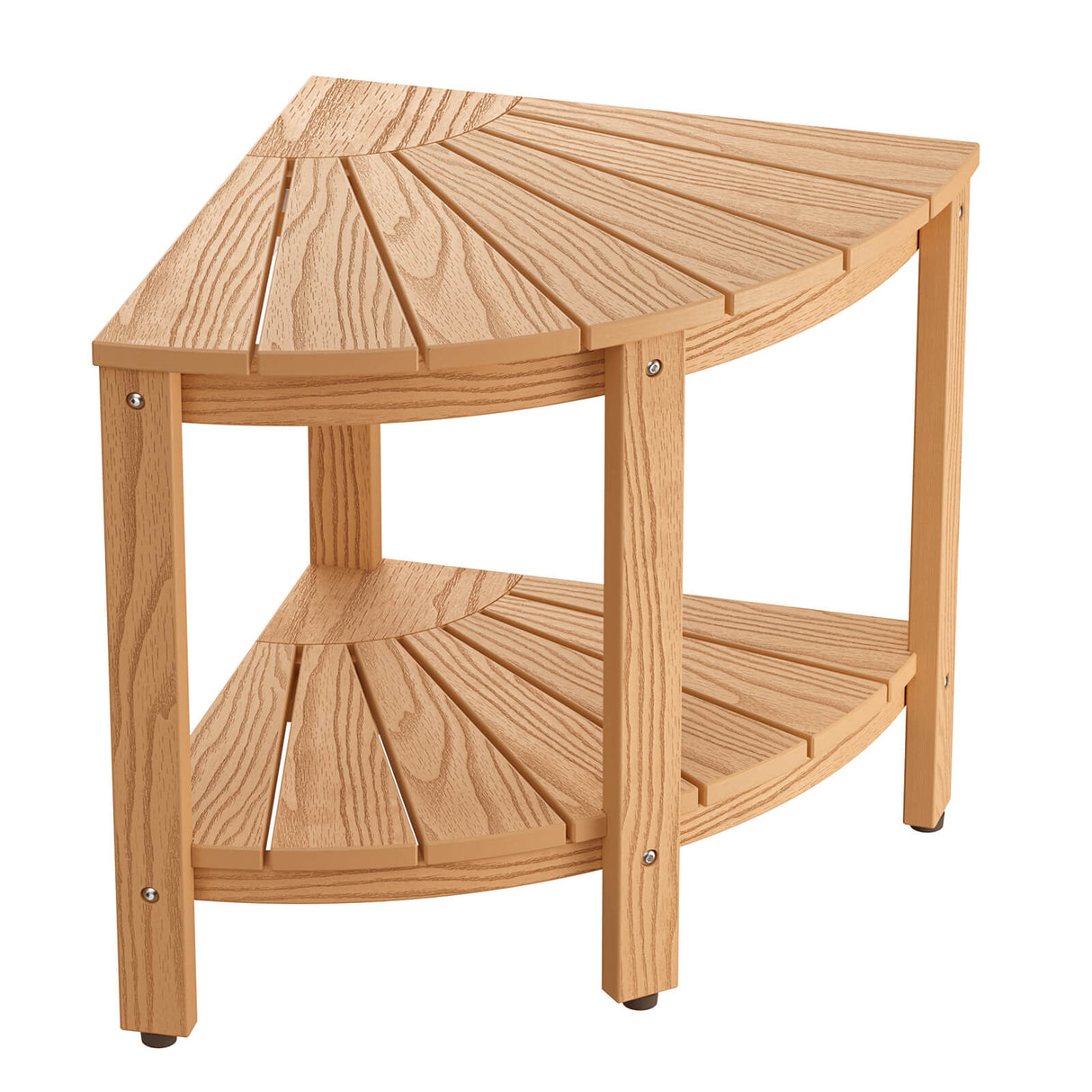 pstreman 16" Corner Shower Bench Shower Stool for Inside Shower Seat with Shelf Foot Rest for Shaving Legs Water Resistance No-Maintenance Wooden-Like for Bathroom Spa Small Spaces (Teak Color)