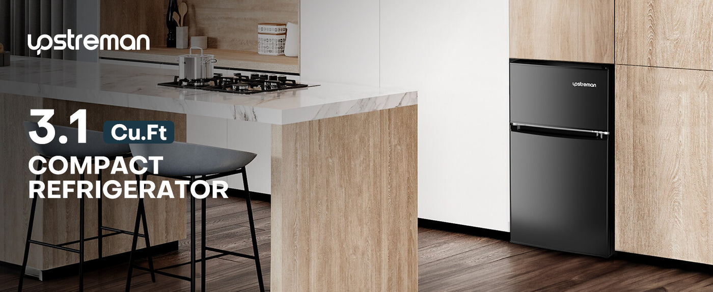 Upstreman 3.1 Cu.Ft Mini Fridge with Freezer, Double Door Mini Fridge, Adjustable Thermostat, Mini Refrigerator for Dorm, Office, Bedroom