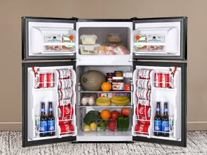 Upstreman 3.2 Cu.Ft Mini Fridge with Freezer, Double Door Mini Fridge, Adjustable Thermostat, Mini Refrigerator for Dorm, Office, Bedroom, Black