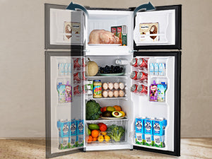 Upstreman 4.0 Cu.Ft Compact Refrigerator with Freezer, Large Capacity Double Door Mini Fridge for Dorm, Office, Bedroom,Adjustable Thermostat