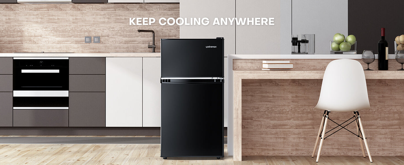 Upstreman 3.1 Cu.Ft Mini Fridge with Freezer, Double Door Mini Fridge, Adjustable Thermostat, Mini Refrigerator for Dorm, Office, Bedroom