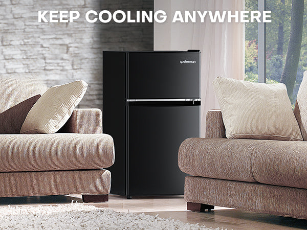 Upstreman 3.1 Cu.Ft Mini Fridge with Freezer, Double Door Mini Fridge, Adjustable Thermostat, Mini Refrigerator for Dorm, Office, Bedroom