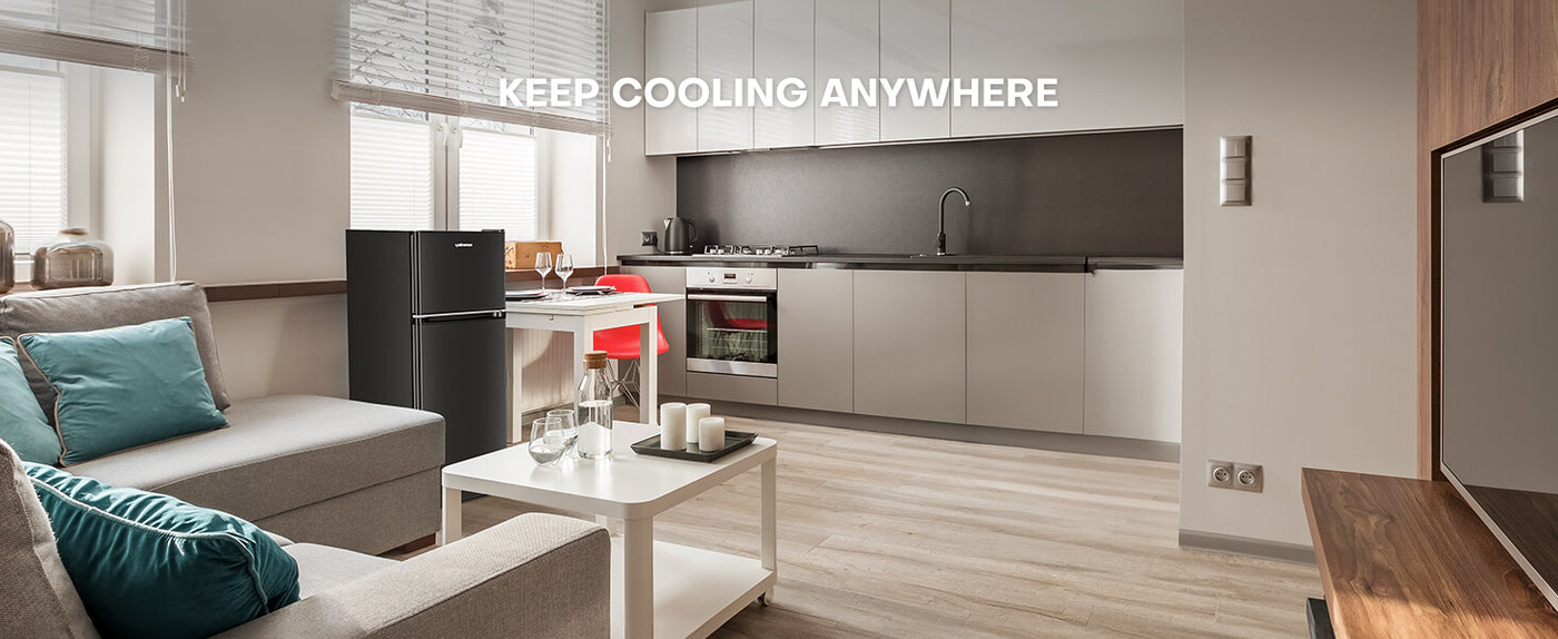 Upstreman 4.0 Cu.Ft Compact Refrigerator with Freezer, Large Capacity Double Door Mini Fridge for Dorm, Office, Bedroom,Adjustable Thermostat