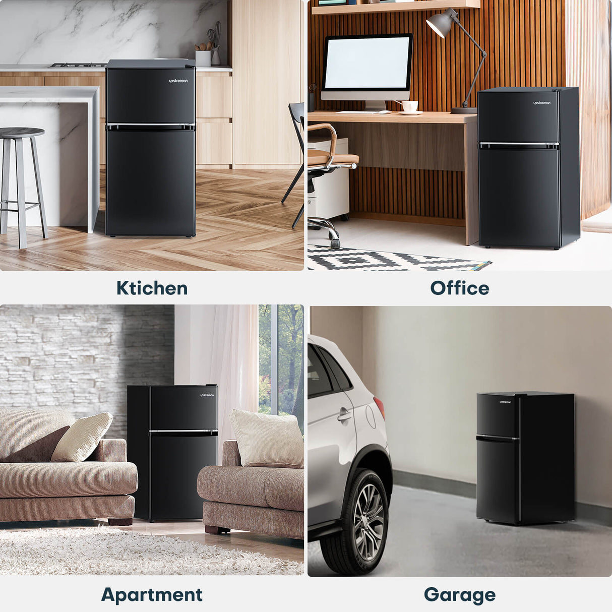 Upstreman 3.1 Cu.Ft Mini Fridge with Freezer, Double Door Mini Fridge, Adjustable Thermostat, Mini Refrigerator for Dorm, Office, Bedroom