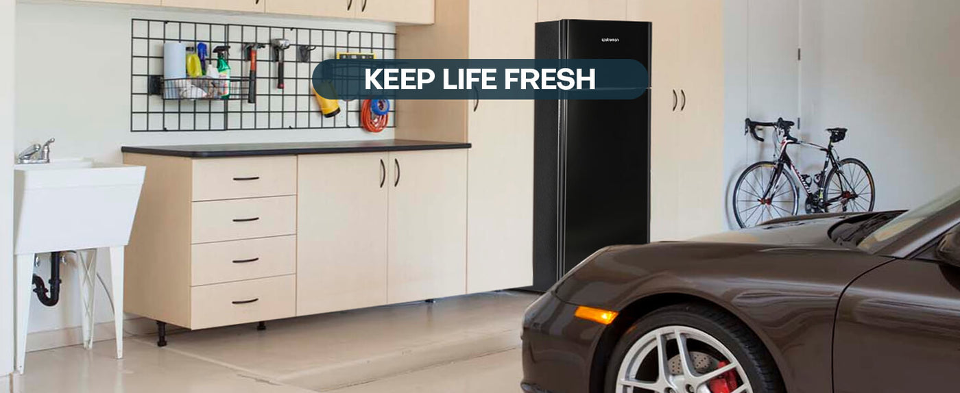 Upstreman 7.7 Cu.Ft. Double Door-Apartment Size Fridge with Large Capacity Top Freezer, Adjustable Thermostat Control, Reversible Door Swing,Black(BD75)