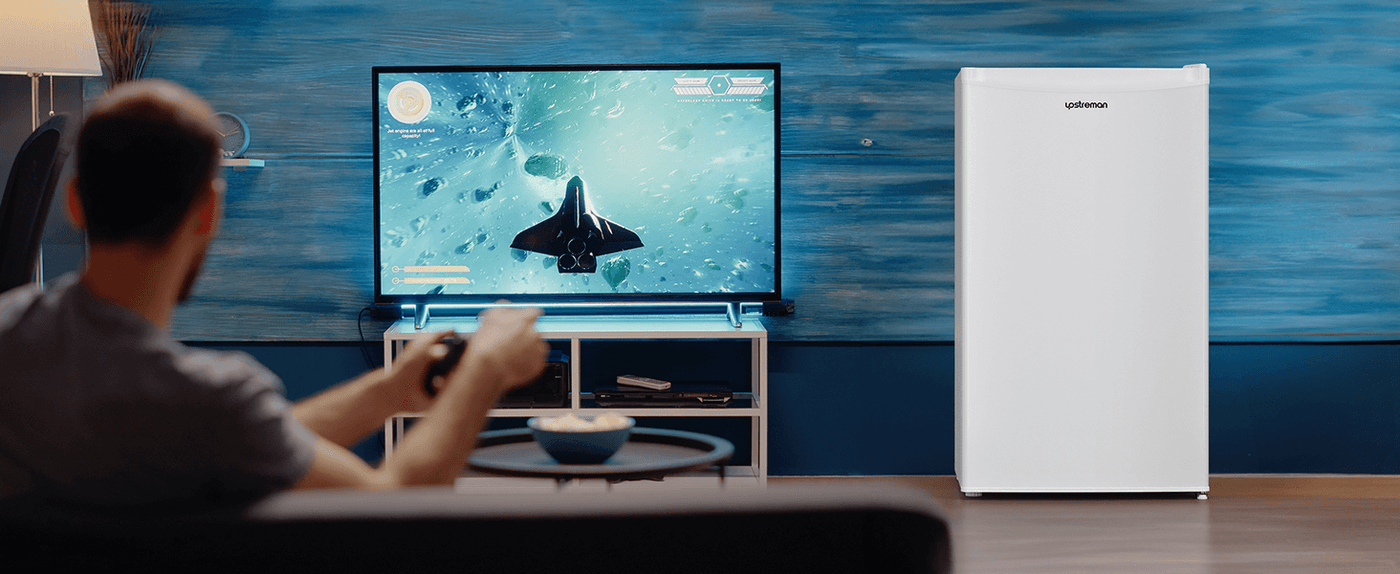 Upstreman 3.2 Cu.Ft Mini Fridge with Freezer, Single Door Mini Fridge, Adjustable Thermostat, Mini Refrigerator for Dorm, Office, Bedroom, White