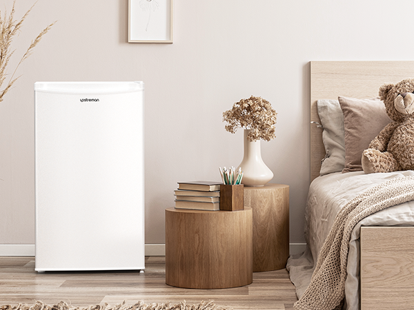 Upstreman 3.2 Cu.Ft Mini Fridge with Freezer, Single Door Mini Fridge, Adjustable Thermostat, Mini Refrigerator for Dorm, Office, Bedroom, White