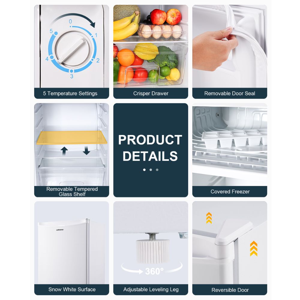 Upstreman 3.2 Cu.Ft Mini Fridge with Freezer, Single Door Mini Fridge, Adjustable Thermostat, Mini Refrigerator for Dorm, Office, Bedroom, White