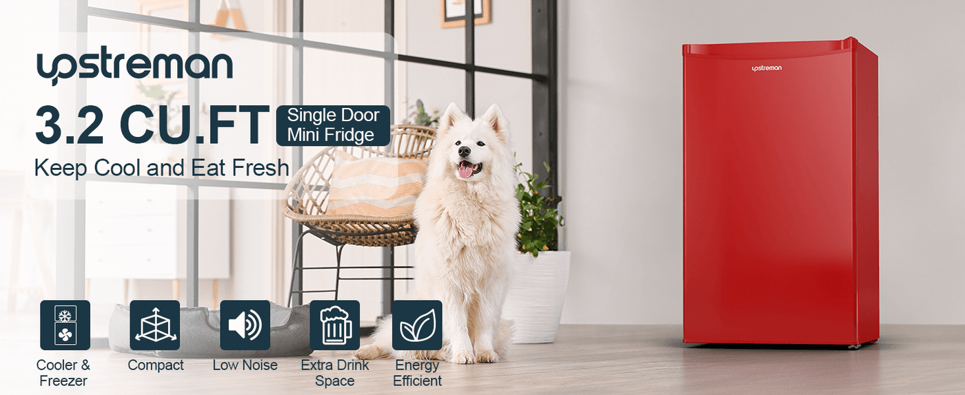 Upstreman 3.2 Cu.Ft Mini Fridge with Freezer, Single Door, Adjustable Thermostat, Refrigerator for Dorm, Office, Bedroom