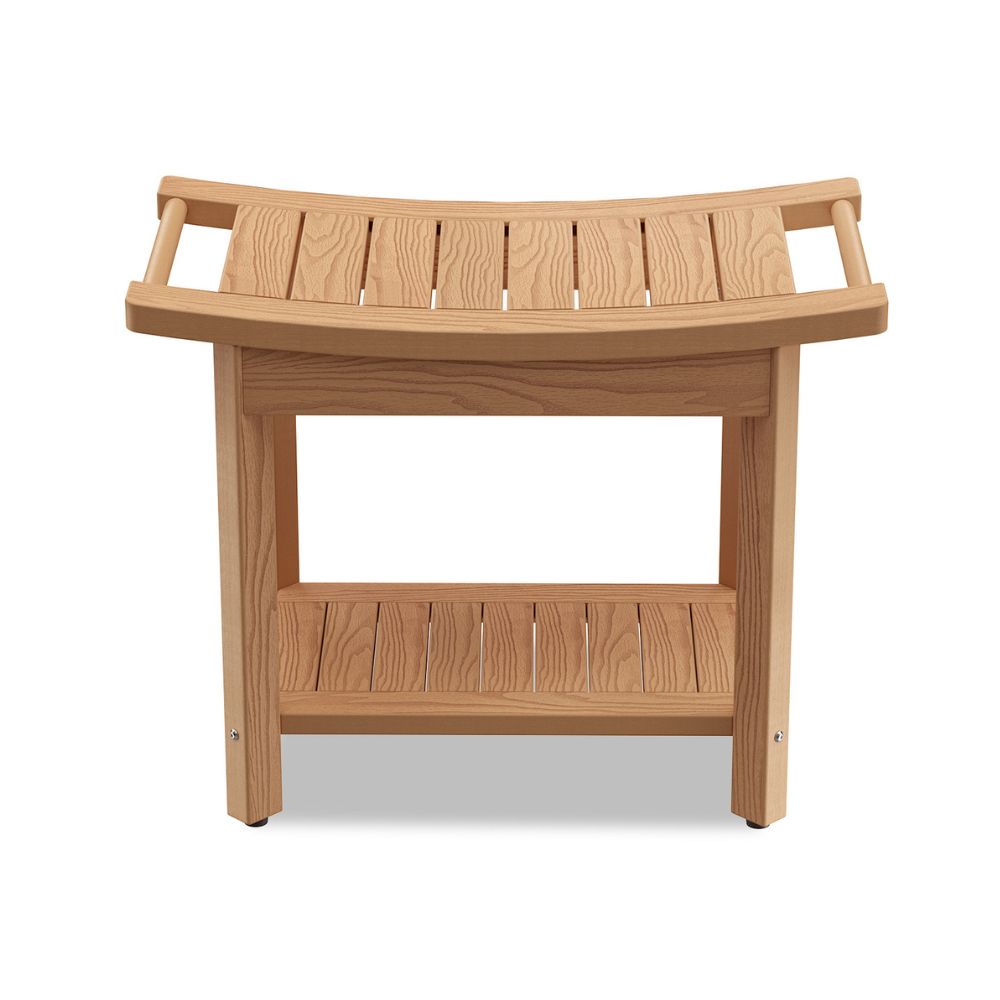 Upstreman 16" Shower Benches for Inside Shower Stool with Large Storage Shelf Water Resistant & Non-Slip Feets Design for Bathroom Living Room Bedroom (Teak Color)