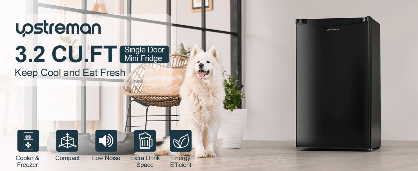 Upstreman 3.2 Cu.Ft Mini Fridge with Freezer, Single Door, Adjustable Thermostat, Refrigerator for Dorm, Office, Bedroom