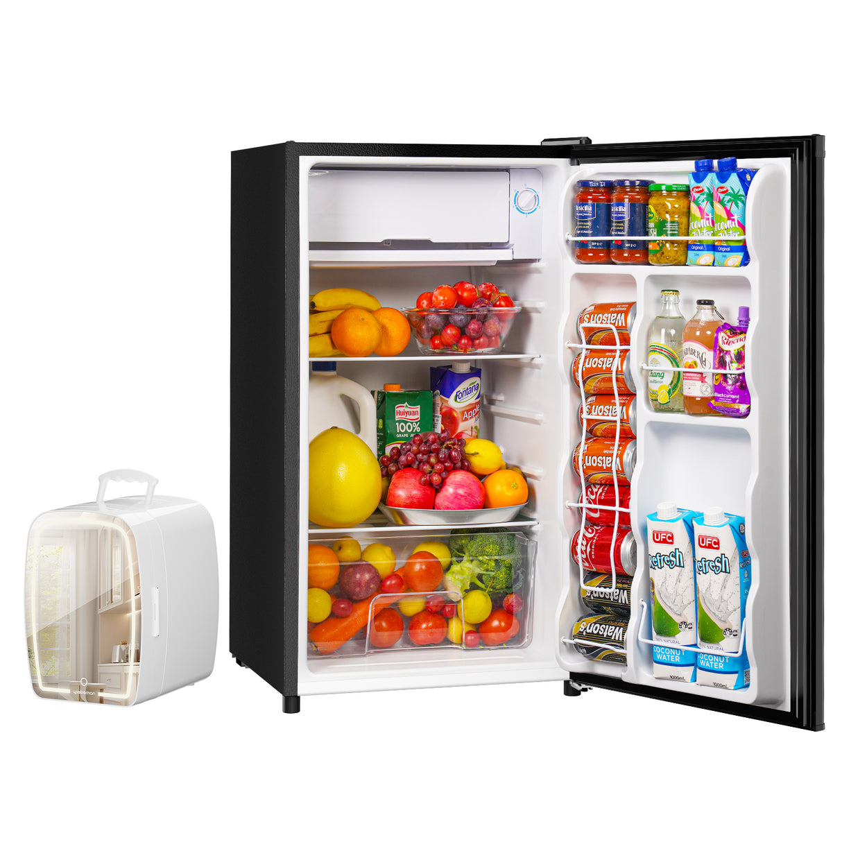 BR321A, 3.2 Cu.Ft. Mini Fridge and 6L Skincare Fridge in 1 Package