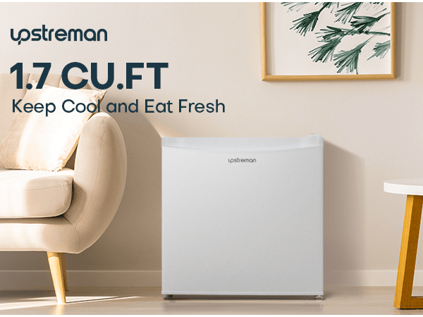 Upstreman 1.7 Cu.ft Mini Fridge with Freezer, Adjustable Thermostat, Energy Saving, Low Noise, Single Door Compact Refrigerator for Dorm, Office, Bedroom