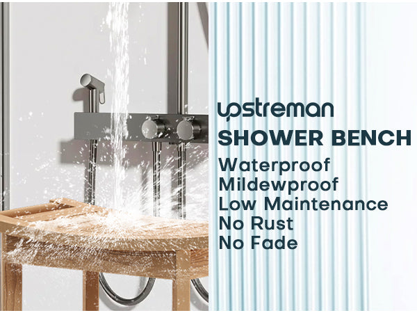 Upstreman 24" Shower Benches for Inside Shower Stool with Large Storage Shelf Water Resistant & Non-Slip Feets Design for Bathroom Living Room Bedroom (Teak Color)