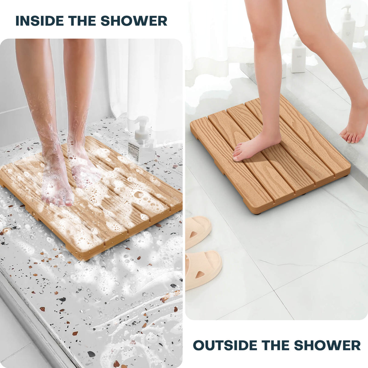 Upstreman 16" Shower Mat for Inside Shower Bath Mat for Bathroom Floor Spa Mat Water Resistance No-Maintenance Wooden-Like Non Slip for Bathtub, Pool, Seaside, Indoor & Outdoor Use (Teak Color)