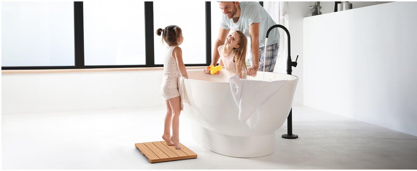 Upstreman 16" Shower Mat for Inside Shower Bath Mat for Bathroom Floor Spa Mat Water Resistance No-Maintenance Wooden-Like Non Slip for Bathtub, Pool, Seaside, Indoor & Outdoor Use (Teak Color)