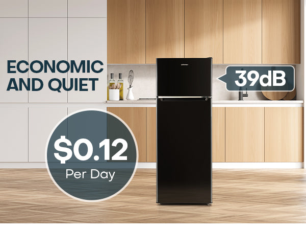 Upstreman 7.7 Cu.Ft. Double Door-Apartment Size Fridge with Large Capacity Top Freezer, Adjustable Thermostat Control, Reversible Door Swing,Black(BD75)