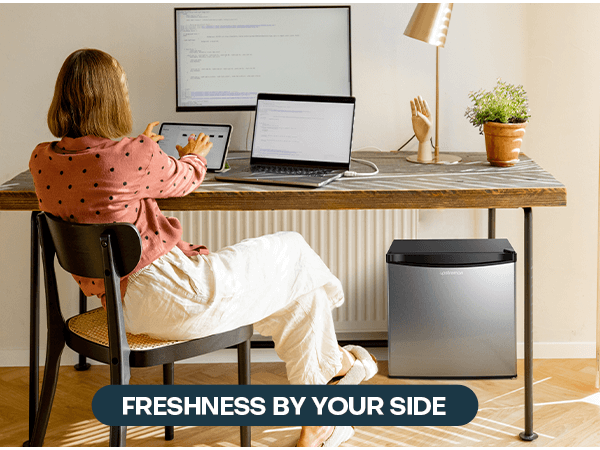 Upstreman 1.7 Cu.ft Mini Fridge with Freezer, Adjustable Thermostat, Energy Saving, Low Noise, Single Door Compact Refrigerator for Dorm, Office, Bedroom
