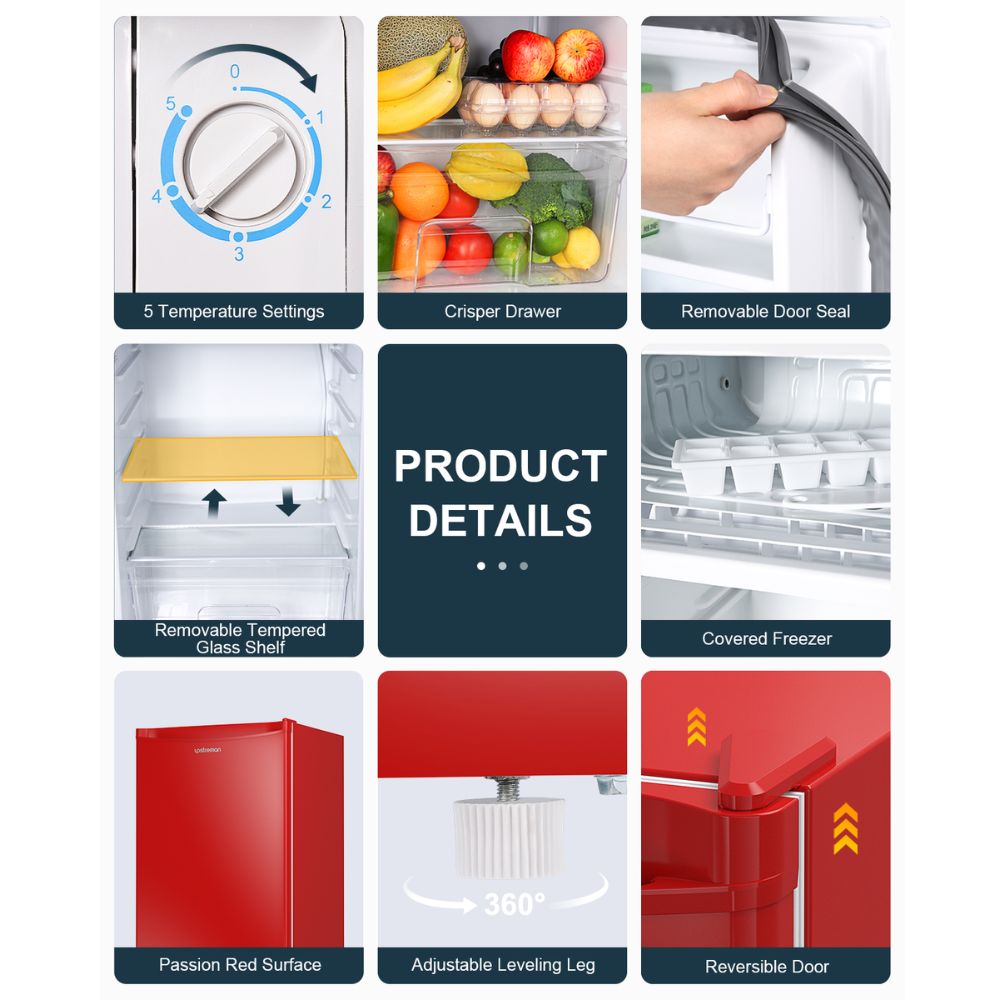 Upstreman 3.2 Cu.Ft Mini Fridge with Freezer, Single Door, Adjustable Thermostat, Refrigerator for Dorm, Office, Bedroom