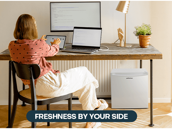 Upstreman 1.7 Cu.ft Mini Fridge with Freezer, Adjustable Thermostat, Energy Saving, Low Noise, Single Door Compact Refrigerator for Dorm, Office, Bedroom