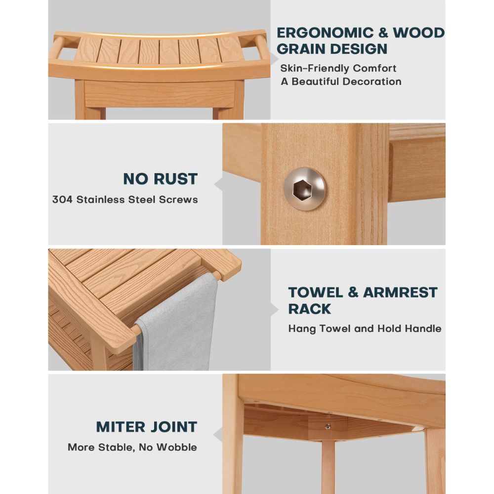 pstreman 16" Shower Benches for Inside Shower Stool with Large Storage Shelf Water Resistant & Non-Slip Feets Design for Bathroom Living Room Bedroom (Teak Color)