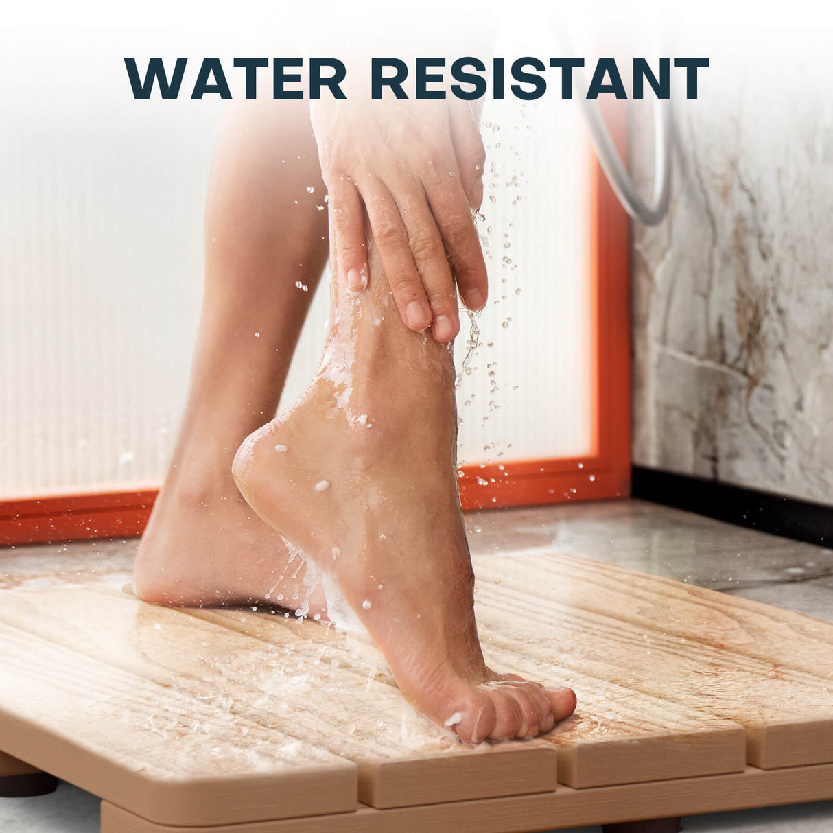 Upstreman 16" Shower Mat for Inside Shower Bath Mat for Bathroom Floor Spa Mat Water Resistance No-Maintenance Wooden-Like Non Slip for Bathtub, Pool, Seaside, Indoor & Outdoor Use (Teak Color)