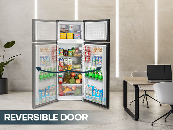 Upstreman 7.7 Cu.Ft. Double Door-Apartment Size Fridge with Large Capacity Top Freezer, Adjustable Thermostat Control, Reversible Door Swing,Black(BD75)