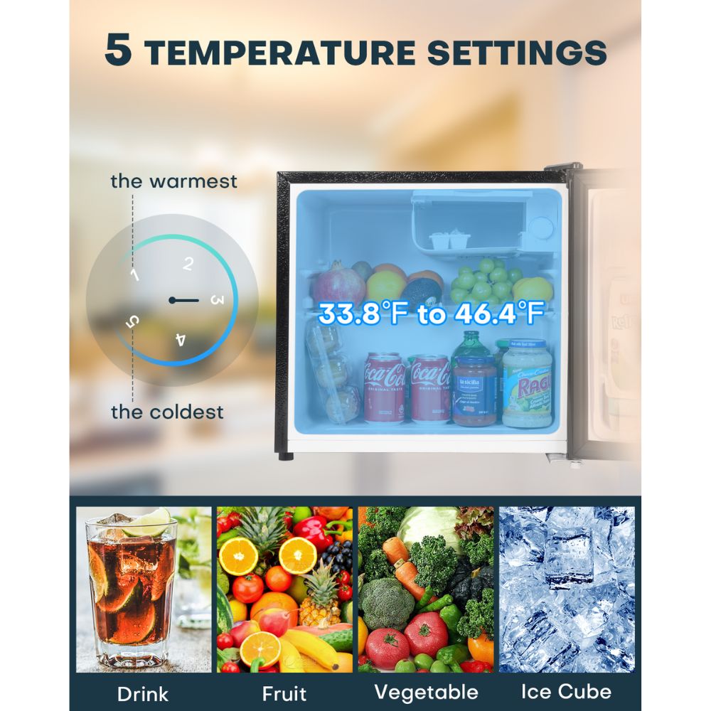 Upstreman 1.7 Cu.ft Mini Fridge with Freezer, Adjustable Thermostat, Energy Saving, Low Noise, Single Door Compact Refrigerator for Dorm, Office, Bedroom