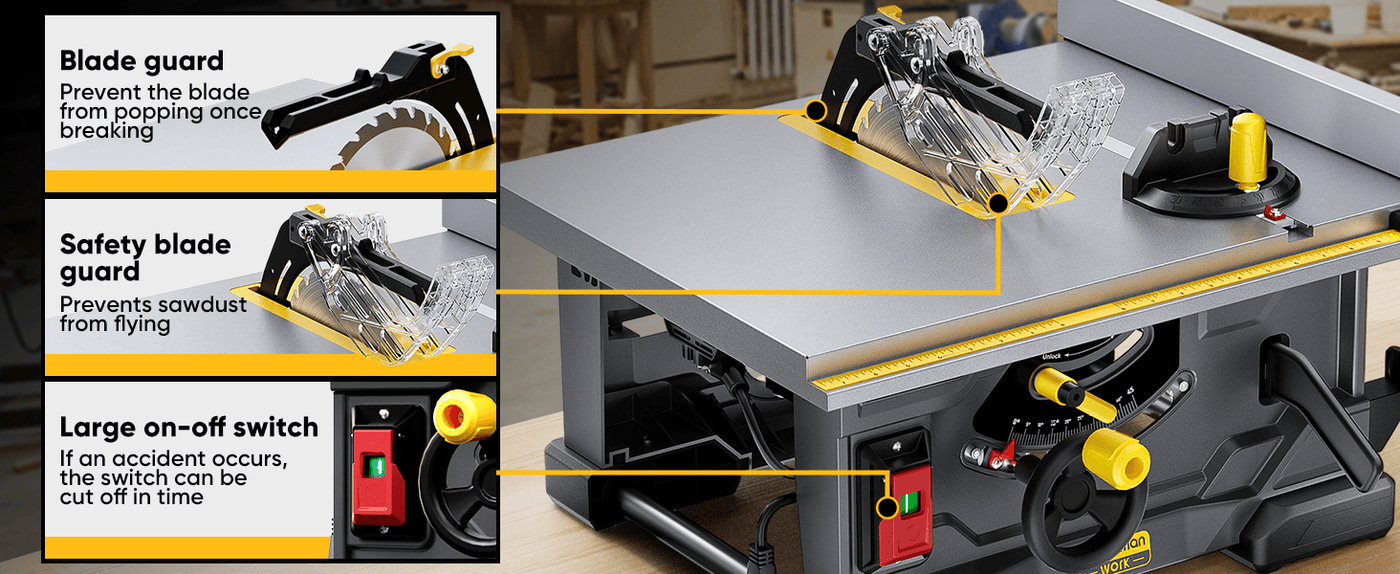 Upstreman M1 Pro 8.25" Table Saw, 13Amps, 5700RPM Rotor, with 24T Blade, Equipping with Onboard Carrying Handle Easy to Carry, 2.1“ Cut at 0 Deg, 1.6” Cut at 45 Deg, 0-45 Deg Adjustable