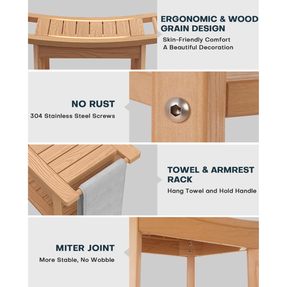 Upstreman 24" Shower Benches for Inside Shower Stool with Large Storage Shelf Water Resistant & Non-Slip Feets Design for Bathroom Living Room Bedroom (Teak Color)