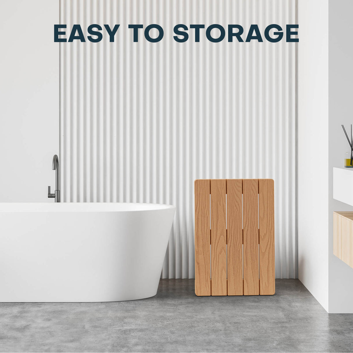 Upstreman 24" Shower Mat for Inside Shower Bath Mat for Bathroom Floor Spa Mat Water Resistance No-Maintenance Wooden-Like Non Slip for Bathtub, Pool, Seaside, Indoor & Outdoor Use (Teak Color)