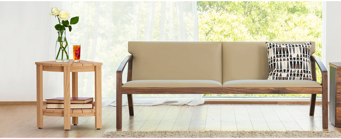 Upstreman 12" Corner Shower Bench Shower Stool for Inside Shower Seat with Shelf Foot Rest for Shaving Legs Water Resistance No-Maintenance Wooden-Like for Bathroom Spa Small Spaces (Teak Color)