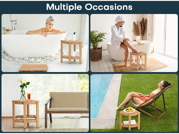 Upstreman 12" Corner Shower Bench Shower Stool for Inside Shower Seat with Shelf Foot Rest for Shaving Legs Water Resistance No-Maintenance Wooden-Like for Bathroom Spa Small Spaces (Teak Color)