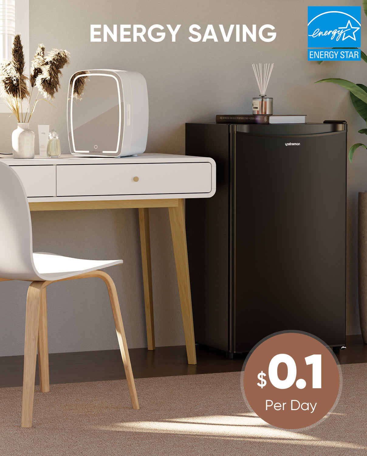 BR321A, 3.2 Cu.Ft. Mini Fridge and 6L Skincare Fridge in 1 Package