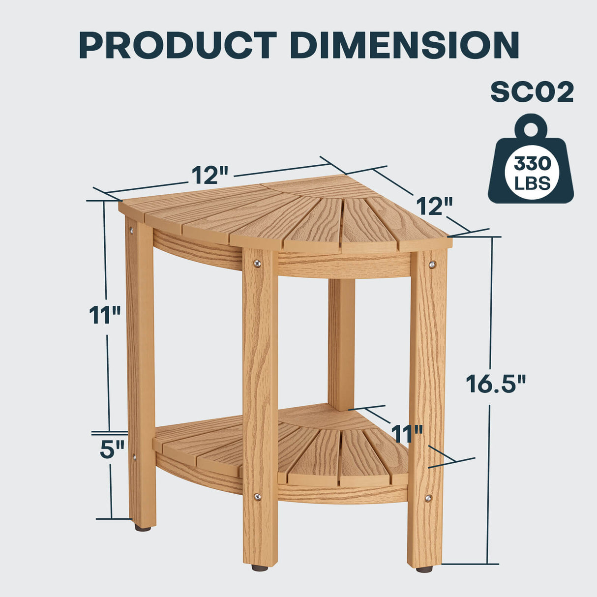 Upstreman 12" Corner Shower Bench Shower Stool for Inside Shower Seat with Shelf Foot Rest for Shaving Legs Water Resistance No-Maintenance Wooden-Like for Bathroom Spa Small Spaces (Teak Color)