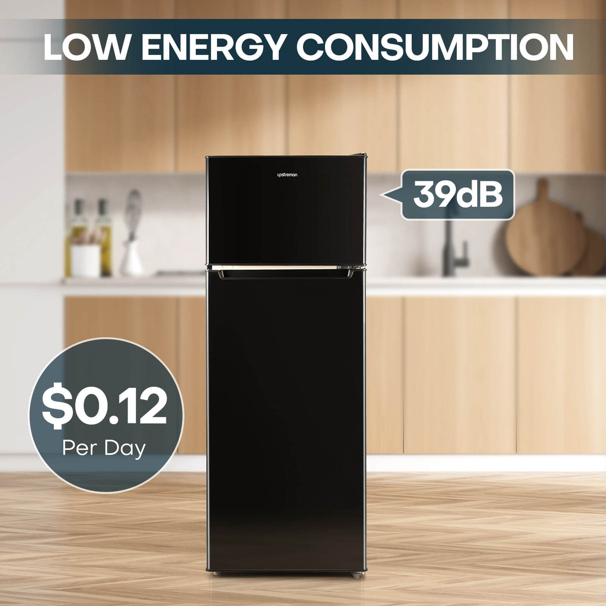 Upstreman 7.7 Cu.Ft. Double Door-Apartment Size Fridge with Large Capacity Top Freezer, Adjustable Thermostat Control, Reversible Door Swing,Black(BD75)