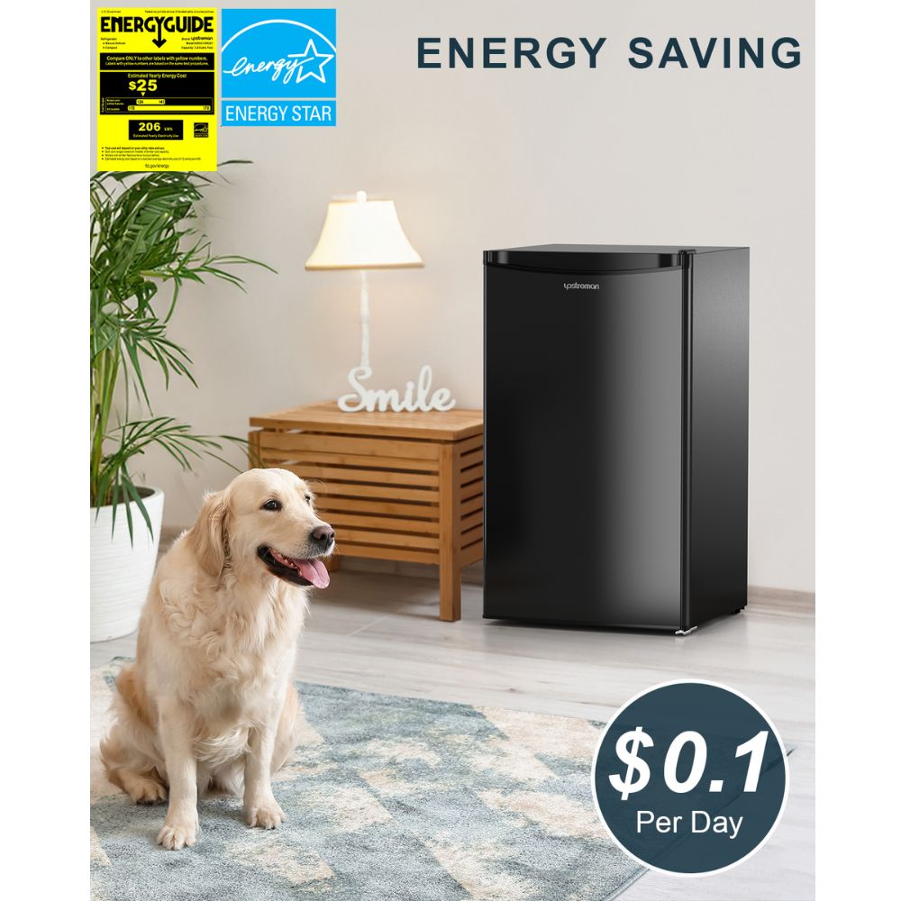 Upstreman 3.2 Cu.Ft Mini Fridge with Freezer, Single Door, Adjustable Thermostat, Refrigerator for Dorm, Office, Bedroom, Black