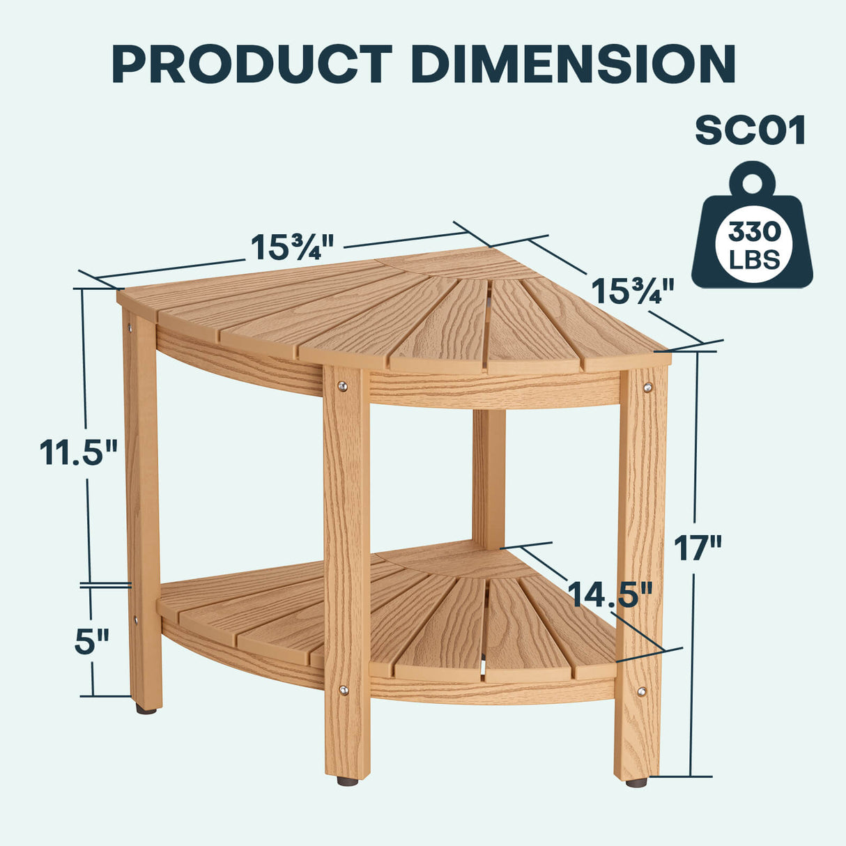 pstreman 16" Corner Shower Bench Shower Stool for Inside Shower Seat with Shelf Foot Rest for Shaving Legs Water Resistance No-Maintenance Wooden-Like for Bathroom Spa Small Spaces (Teak Color)