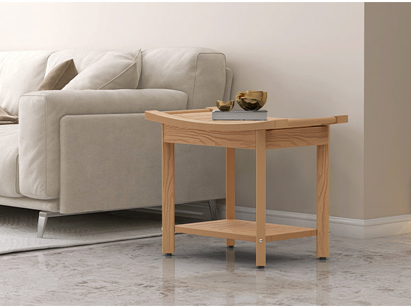 Upstreman 24" Shower Benches for Inside Shower Stool with Large Storage Shelf Water Resistant & Non-Slip Feets Design for Bathroom Living Room Bedroom (Teak Color)