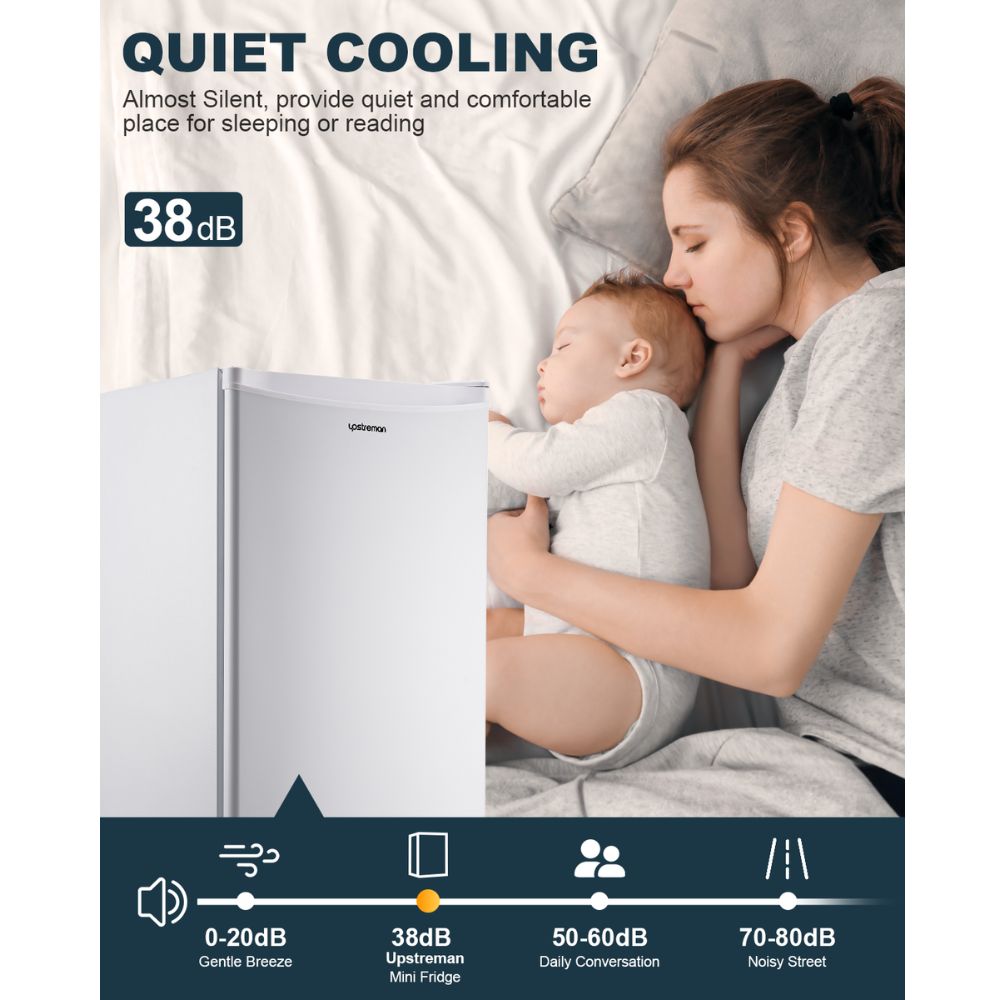 Upstreman 3.2 Cu.Ft Mini Fridge with Freezer, Single Door Mini Fridge, Adjustable Thermostat, Mini Refrigerator for Dorm, Office, Bedroom, White