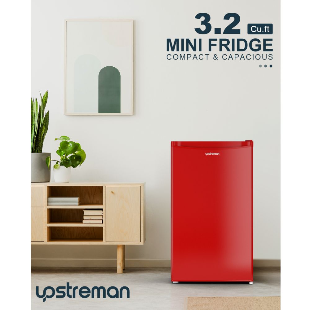 Upstreman 3.2 Cu.Ft Mini Fridge with Freezer, Single Door, Adjustable Thermostat, Refrigerator for Dorm, Office, Bedroom