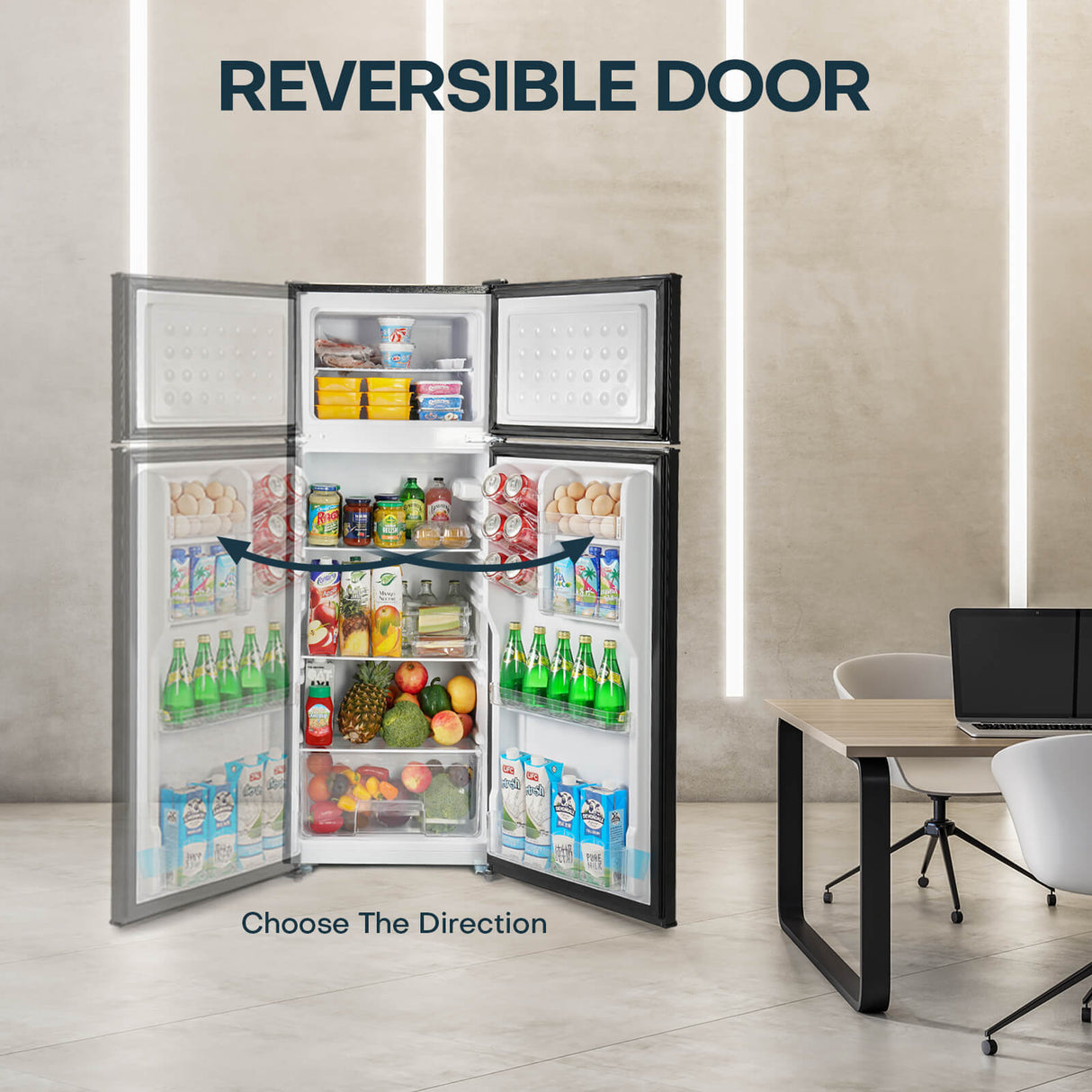 Upstreman 7.7 Cu.Ft. Double Door-Apartment Size Fridge with Large Capacity Top Freezer, Adjustable Thermostat Control, Reversible Door Swing,Black(BD75)