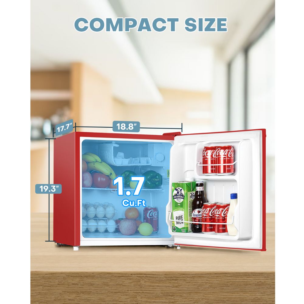 Upstreman 1.7 Cu.ft Mini Fridge with Freezer, Adjustable Thermostat, Energy Saving, Low Noise, Single Door Compact Refrigerator for Dorm, Office, Bedroom