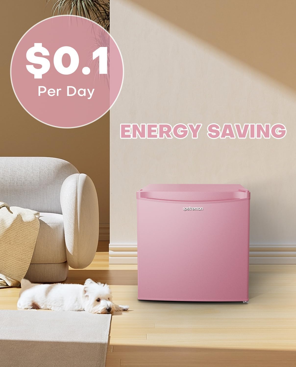 1.7 Cu.Ft Mini Fridge with Freezer, Dorm Essentials, Adjustable Thermostat, Energy Saving, Low Noise, Single Door Compact Refrigerator for Dorm, Office, Bedroom, Pink-Fr17