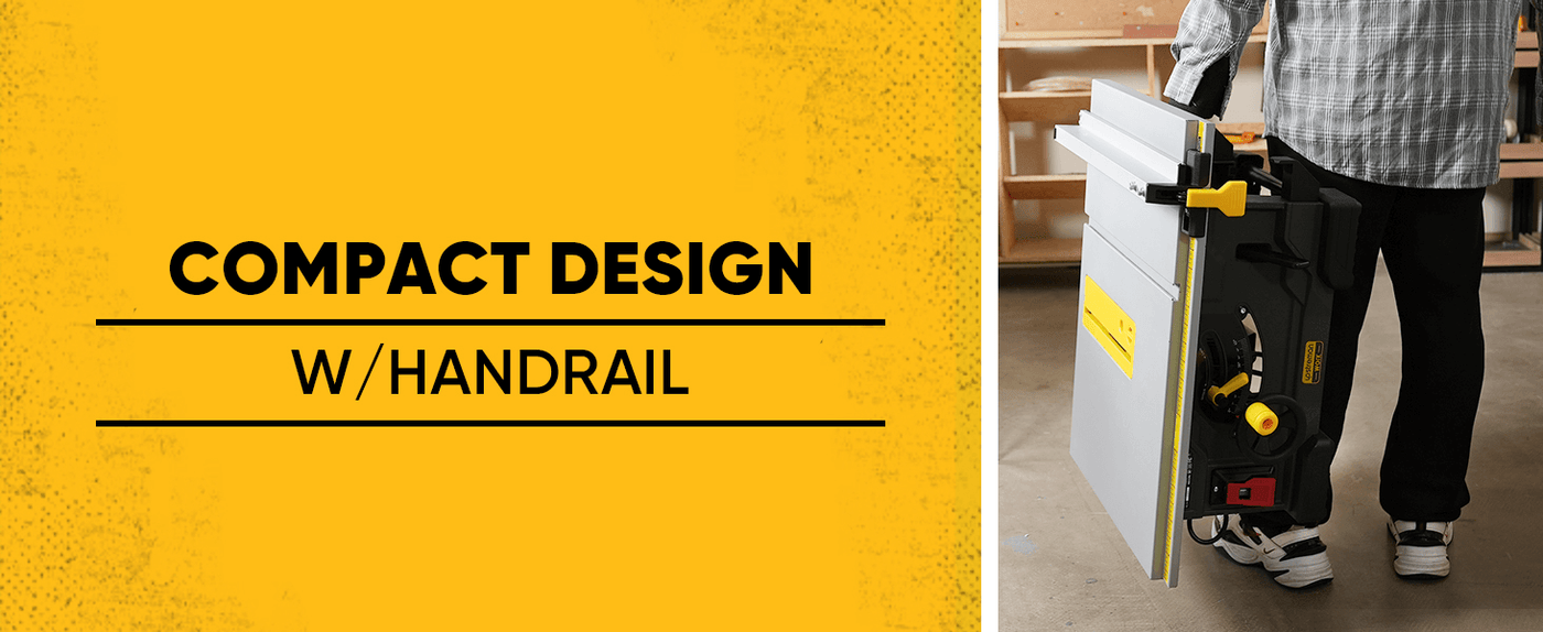 Upstreman M1 Pro 8.25" Table Saw, 13Amps, 5700RPM Rotor, with 24T Blade, Equipping with Onboard Carrying Handle Easy to Carry, 2.1“ Cut at 0 Deg, 1.6” Cut at 45 Deg, 0-45 Deg Adjustable