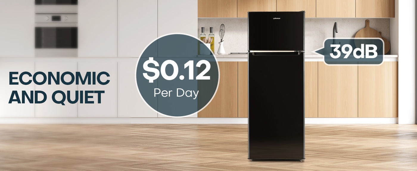 Upstreman 7.7 Cu.Ft. Double Door-Apartment Size Fridge with Large Capacity Top Freezer, Adjustable Thermostat Control, Reversible Door Swing,Black(BD75)