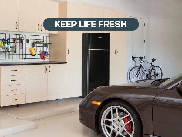 Upstreman 7.7 Cu.Ft. Double Door-Apartment Size Fridge with Large Capacity Top Freezer, Adjustable Thermostat Control, Reversible Door Swing,Black(BD75)