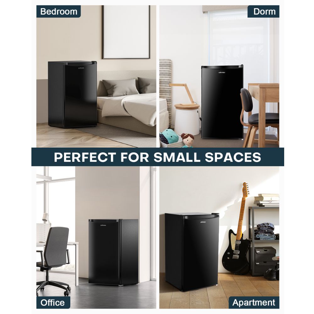 Upstreman 3.2 Cu.Ft Mini Fridge with Freezer, Single Door, Adjustable Thermostat, Refrigerator for Dorm, Office, Bedroom, Black