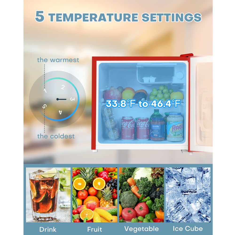 Upstreman 1.7 Cu.ft Mini Fridge with Freezer, Adjustable Thermostat, Energy Saving, Low Noise, Single Door Compact Refrigerator for Dorm, Office, Bedroom